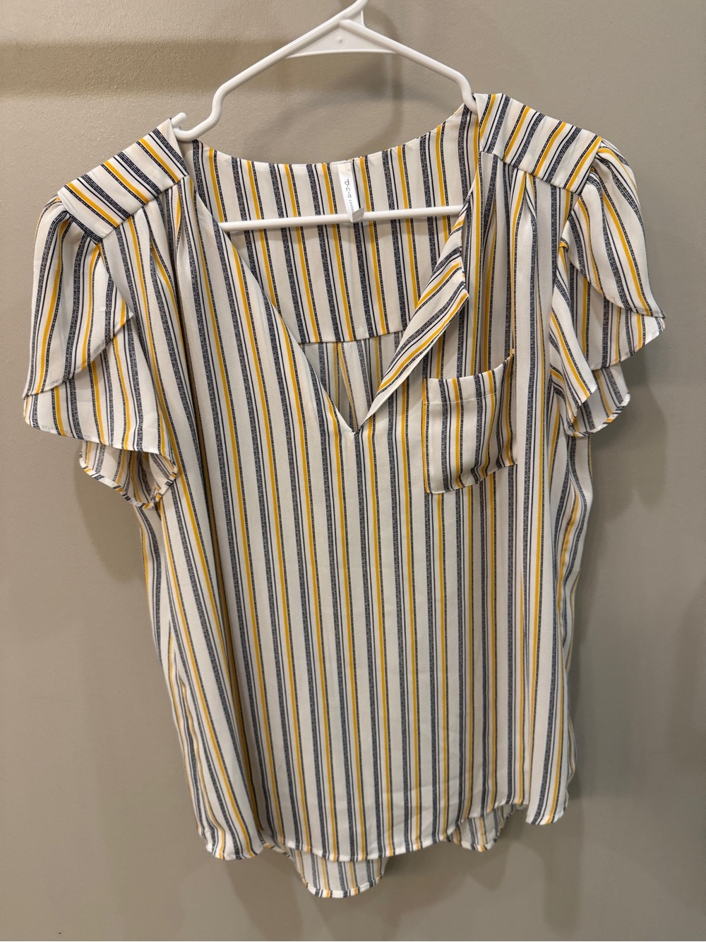 DNA couture Yellow, Navy & White Striped Flutter Sleeve Blouse